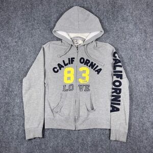 Y2K Love Me Zip Up Hoodie Women L Gray California 83 Graphic Waffle Knit Hood